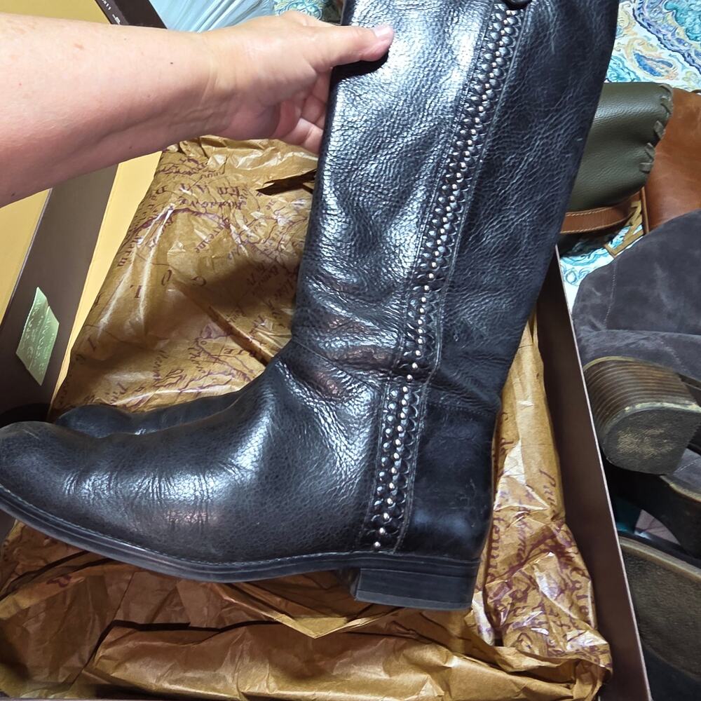 PATRICIA NASH SZ 8.5 TALL SHAFT CAROLINA BLACK LEATHER BOOTS